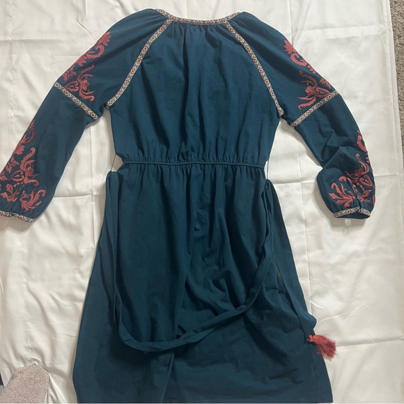 Bohemian Embroidered Teal Midi Dress - Picture 16 of 16